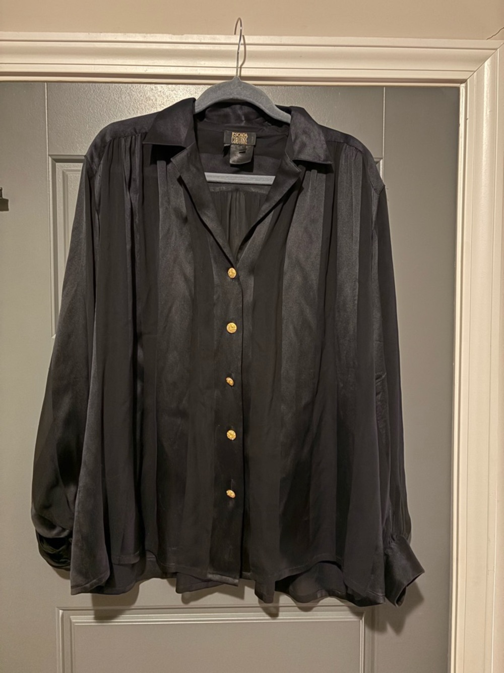 Escada Couture 100% Silk Black Blouse Gold Button - Picture 2 of 5